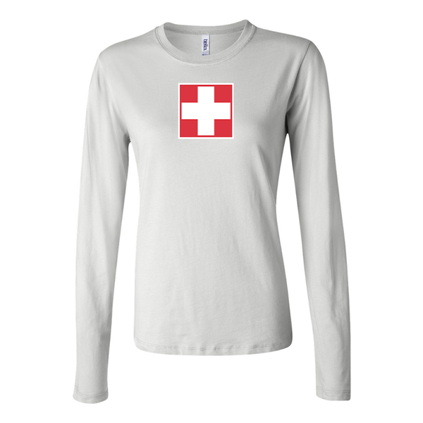 BELLA CANVAS Women’s Switzerland National Football Soccer Team Jersey Long Sleeve Tee