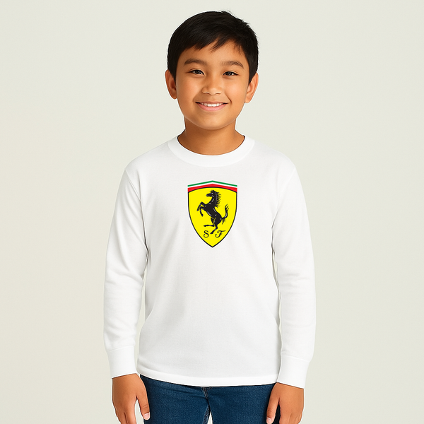 Youth Kids Ferrari Motorsport Car Long Sleeve T-Shirt