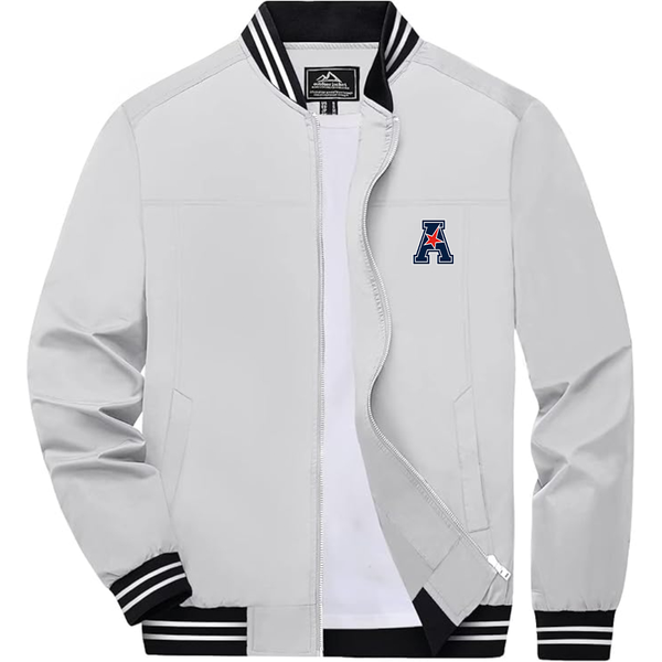 Men's  American Athletic Conference Lightweight Zip-Up Bomber Jacket with Ribbed Collar and Cuffs Versatile Casual Outerwear