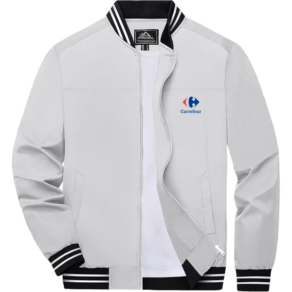 Men's  Carrefour Lightweight Zip-Up Bomber Jacket with Ribbed Collar and Cuffs Versatile Casual Outerwear