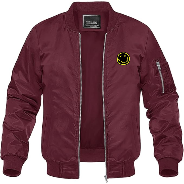 Men's Nirvana Yellow and Black Face Lightweight Bomber Jacket Windbreaker Softshell Varsity Jacket Coat