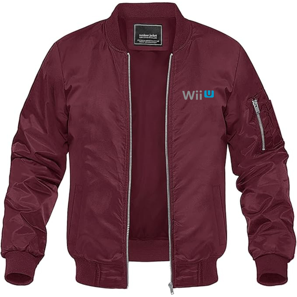 Men's Wii-U Logo Lightweight Bomber Jacket Windbreaker Softshell Varsity Jacket Coat