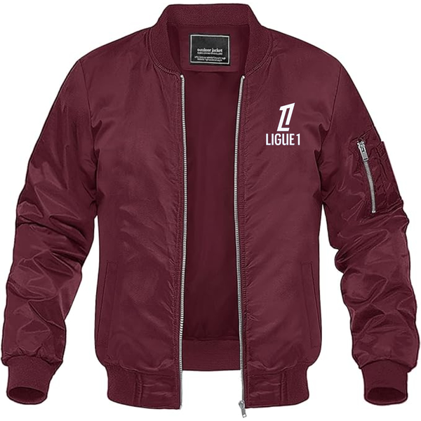 Men's Ligue 1 Logo Lightweight Bomber Jacket Windbreaker Softshell Varsity Jacket Coat