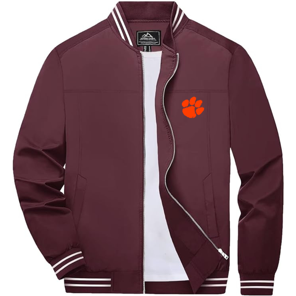 Men's Clemson Tigers Lightweight Zip-Up Bomber Jacket with Ribbed Collar and Cuffs Versatile Casual Outerwear
