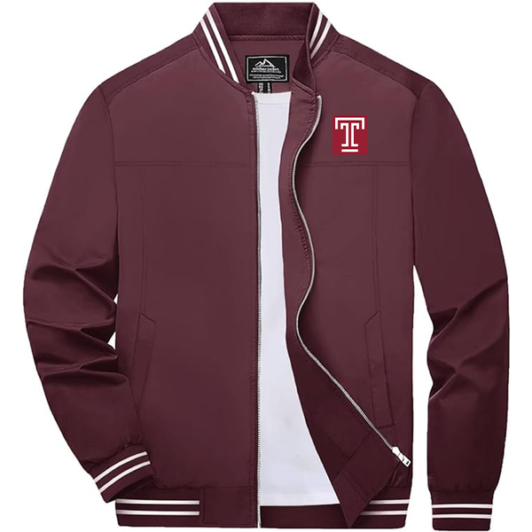 Men's  Temple Owls Zip-Up Bomber Jacket Ribbed Collar and Cuffs Outerwear