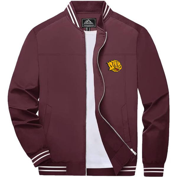Men's  Arkansas PB Golden Lions Lightweight Zip-Up Bomber Jacket with Ribbed Collar and Cuffs Versatile Casual Outerwear