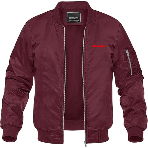 Men's  Isuzu Logo Lightweight Bomber Jacket Windbreaker Softshell Varsity Jacket Coat
