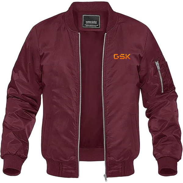 Men's GSK Logo Lightweight Bomber Jacket Windbreaker Softshell Varsity Jacket Coat