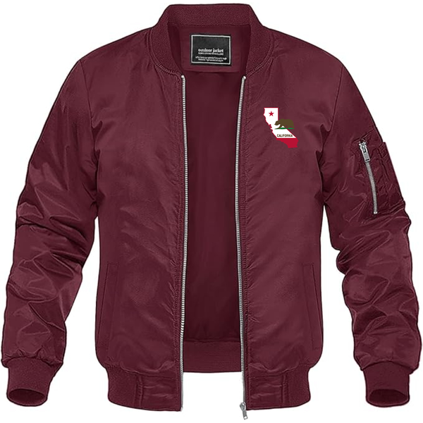 Men's California Bear Map Lightweight Bomber Jacket Windbreaker Softshell Varsity Jacket Coat