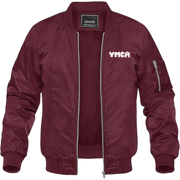 Men's  YMCA Mauve Lightweight Bomber Jacket Windbreaker Softshell Varsity Jacket Coat