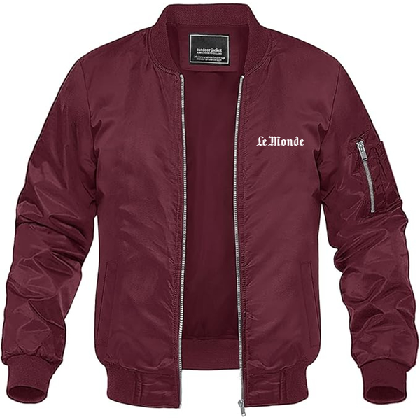 Men's Le Monde Logo Lightweight Bomber Jacket Windbreaker Softshell Varsity Jacket Coat