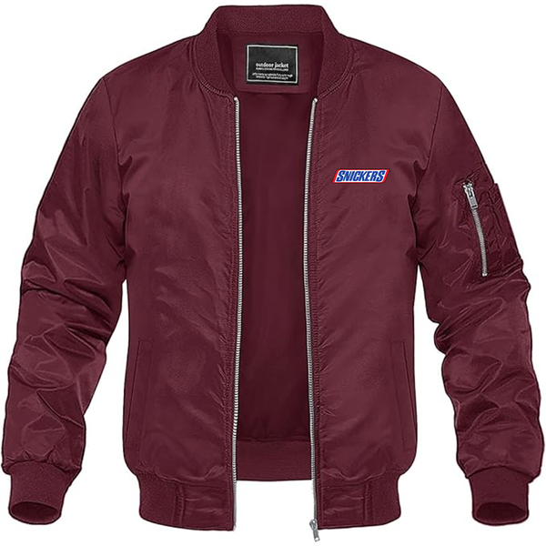 Men's  Snickers Logo Lightweight Bomber Jacket Windbreaker Softshell Varsity Jacket Coat