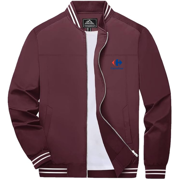 Men's  Carrefour Lightweight Zip-Up Bomber Jacket with Ribbed Collar and Cuffs Versatile Casual Outerwear
