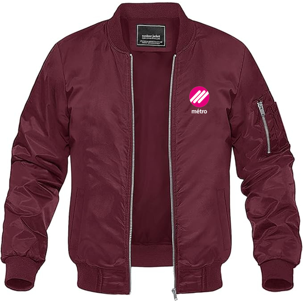 Men's Lausanne Métro Logo Lightweight Bomber Jacket Windbreaker Softshell Varsity Jacket Coat
