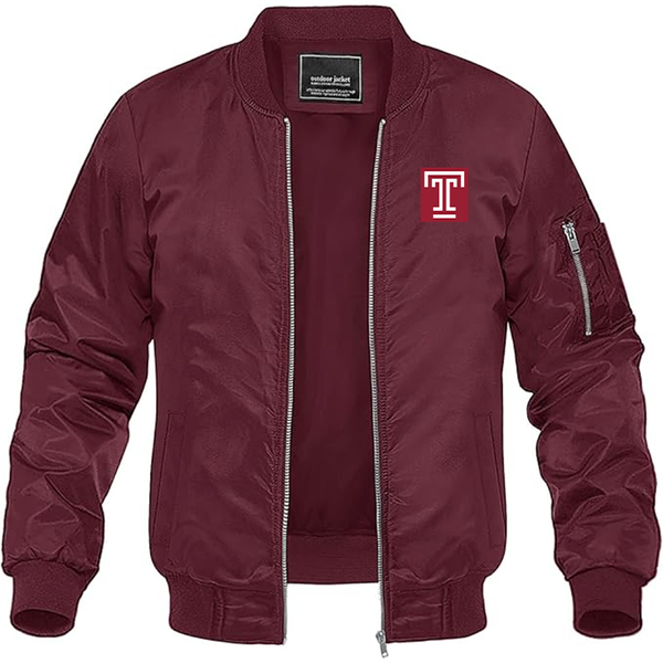 Men's Temple Owls Lightweight Bomber Jacket Windbreaker Softshell Varsity Jacket Coat