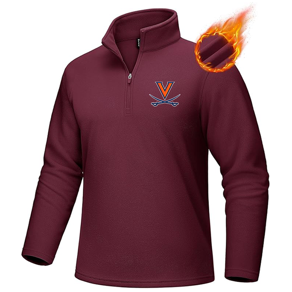 Men's Virginia Cavaliers  MAGCOMSEN Men_s Quarter-Zip Pullover Polar Fleece Sweatshirt Stand Collar Long Sleeve Shirt for Men Thermal Winter Fall