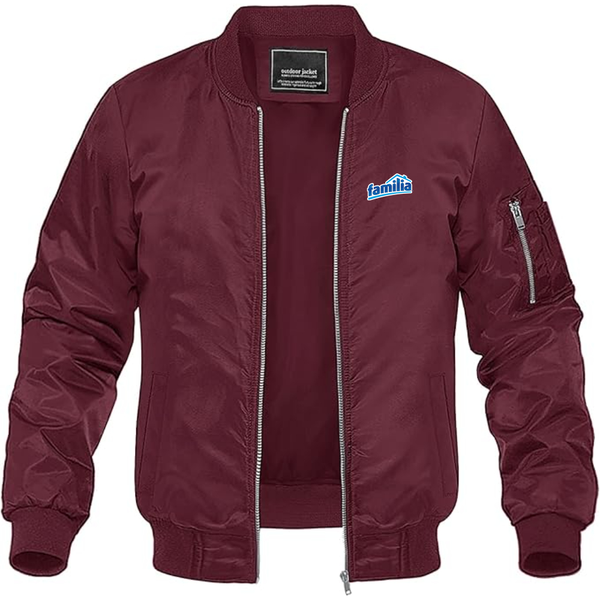 Men's Familia Logo Lightweight Bomber Jacket Windbreaker Softshell Varsity Jacket Coat