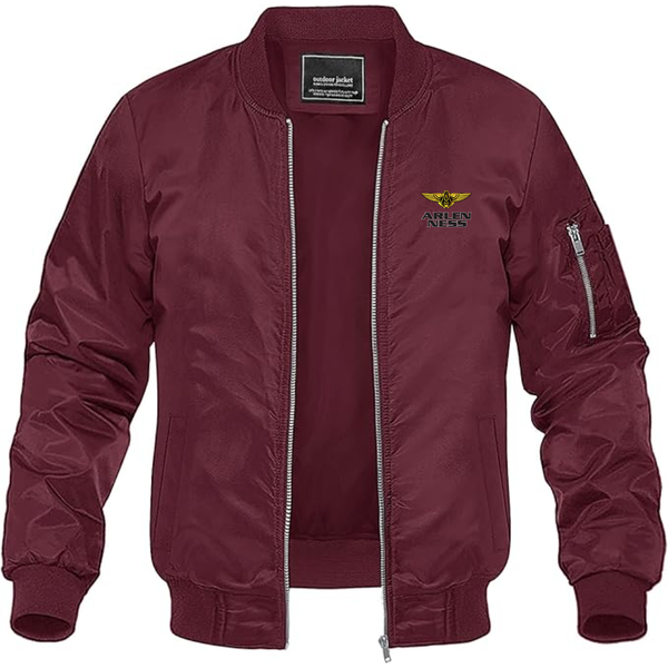 Men's Arlen Ness Logo Lightweight Bomber Jacket Windbreaker Softshell Varsity Jacket Coat
