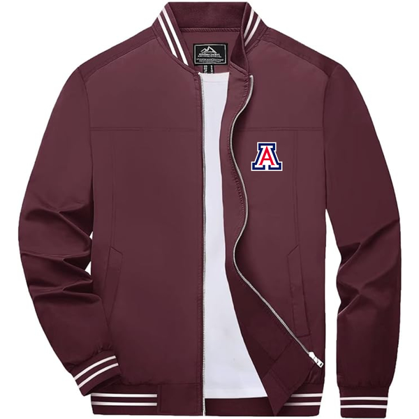 Men's Arizona Wildcats  Lightweight Zip-Up Bomber Jacket with Ribbed Collar and Cuffs Versatile Casual Outerwear