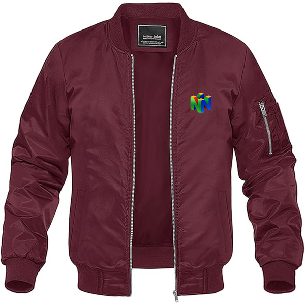 Men's Nintendo N64   Logo Lightweight Bomber Jacket Windbreaker Softshell Varsity Jacket Coat