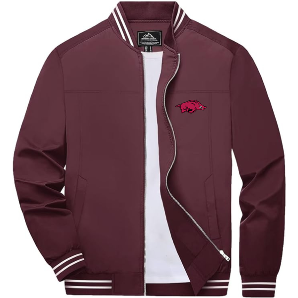 Men's Arkansas Razorbacks Lightweight Zip-Up Bomber Jacket with Ribbed Collar and Cuffs Versatile Casual Outerwear