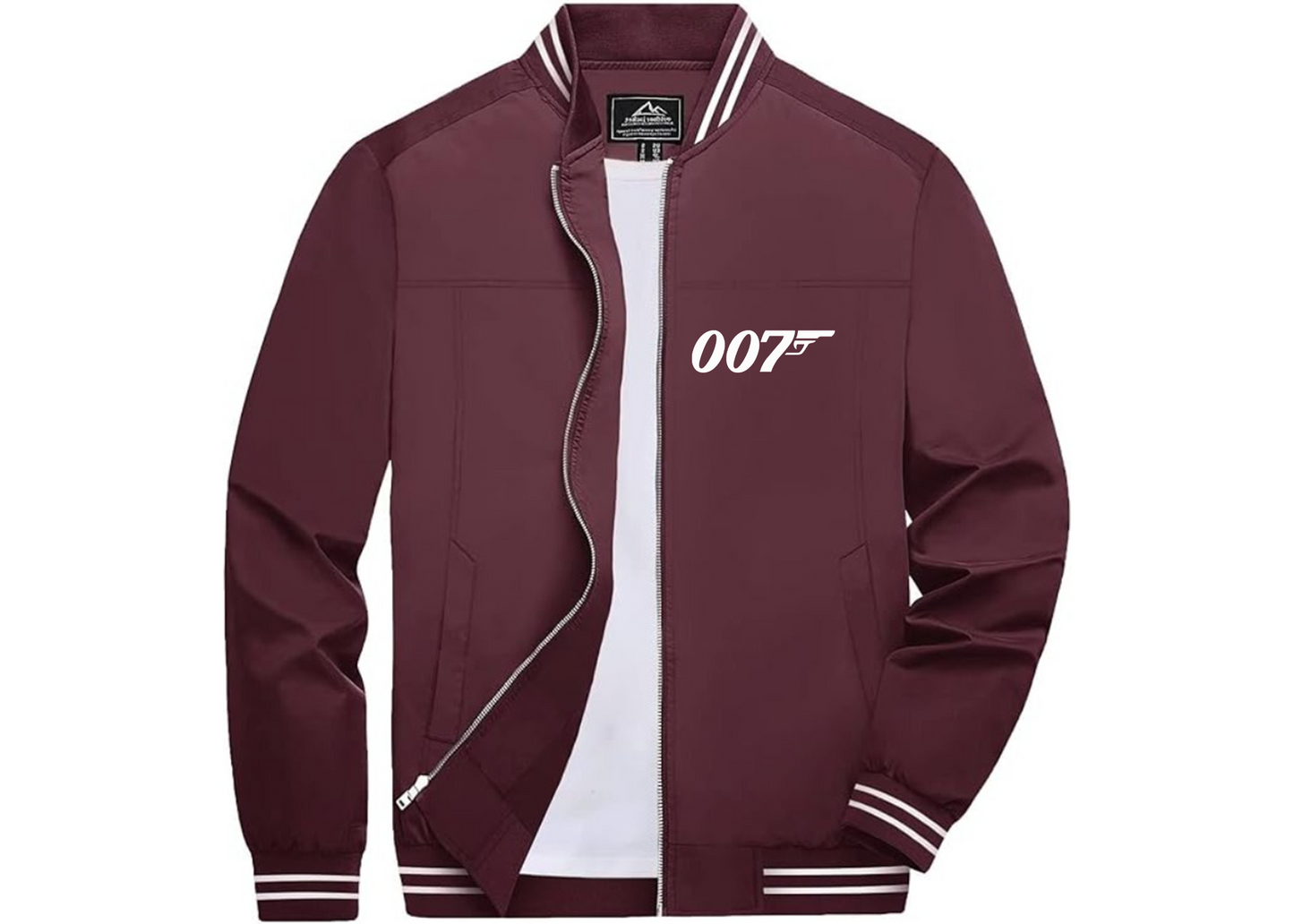 Men’s 007 James Bond Movie Lightweight Zip-Up Bomber Jacket with Ribbed Collar and Cuffs - Versatile Casual Outerwear