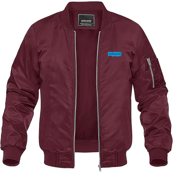 Men's Unbound Live Logo Lightweight Bomber Jacket Windbreaker Softshell Varsity Jacket Coat