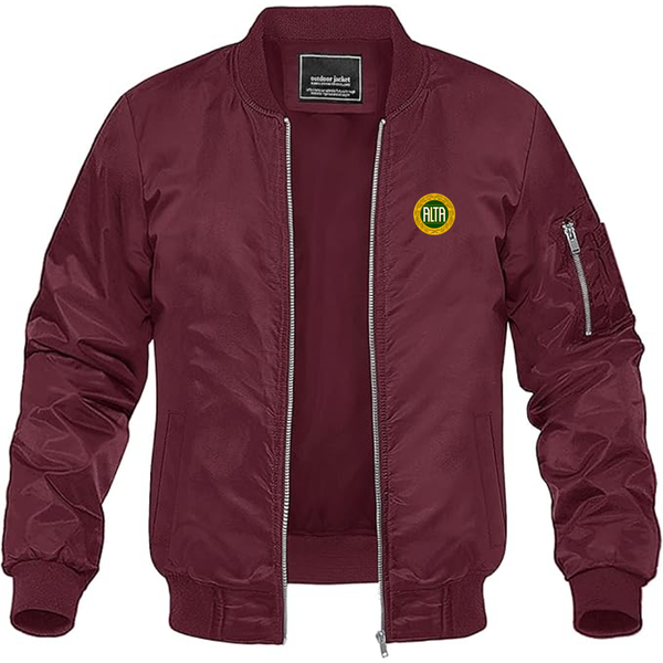 Men's Alta Automobile Logo Lightweight Bomber Jacket Windbreaker Softshell Varsity Jacket Coat