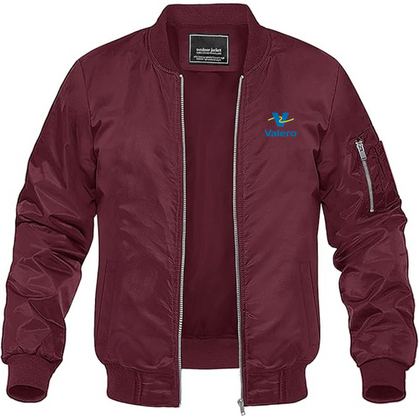 Men's Valero Gas Station Logo Lightweight Bomber Jacket Windbreaker Softshell Varsity Jacket Coat