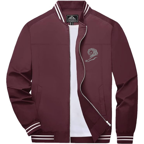 Men's   Cannes Lions Lightweight Zip-Up Bomber Jacket with Ribbed Collar and Cuffs Versatile Casual Outerwear