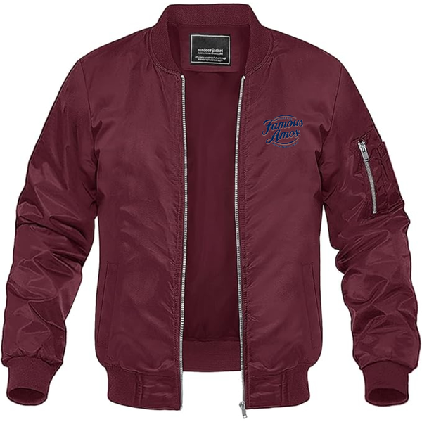 Men's Famous Amos Logo Lightweight Bomber Jacket Windbreaker Softshell Varsity Jacket Coat