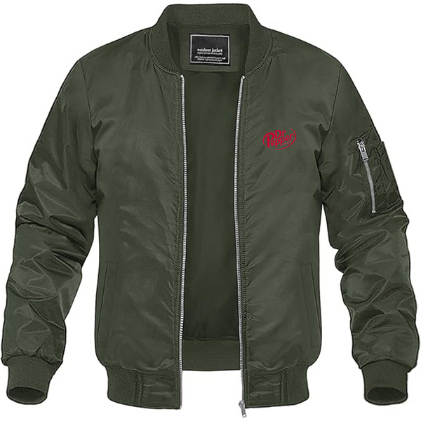 Men's Dr Pepper Logo Lightweight Bomber Jacket Windbreaker Softshell Varsity Jacket Coat