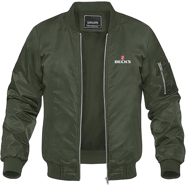 Men's Becks Logo Lightweight Bomber Jacket Windbreaker Softshell Varsity Jacket Coat