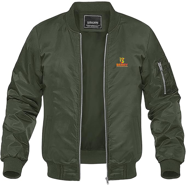 Men's Berry Logo Lightweight Bomber Jacket Windbreaker Softshell Varsity Jacket Coat
