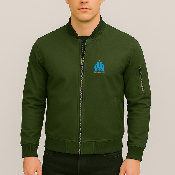 Men's Olympique de Marseille FC Lightweight Bomber Jacket Windbreaker Softshell Varsity Jacket Coat