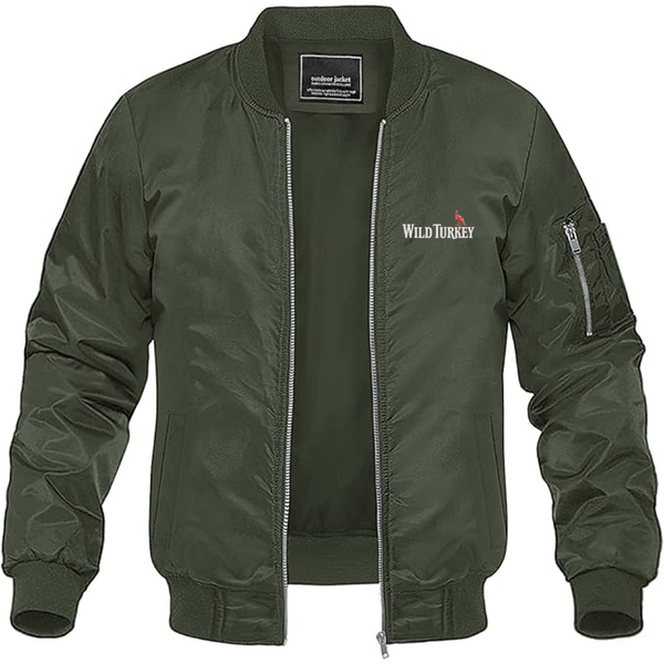 Men's Wild Turkey Logo Lightweight Bomber Jacket Windbreaker Softshell Varsity Jacket Coat