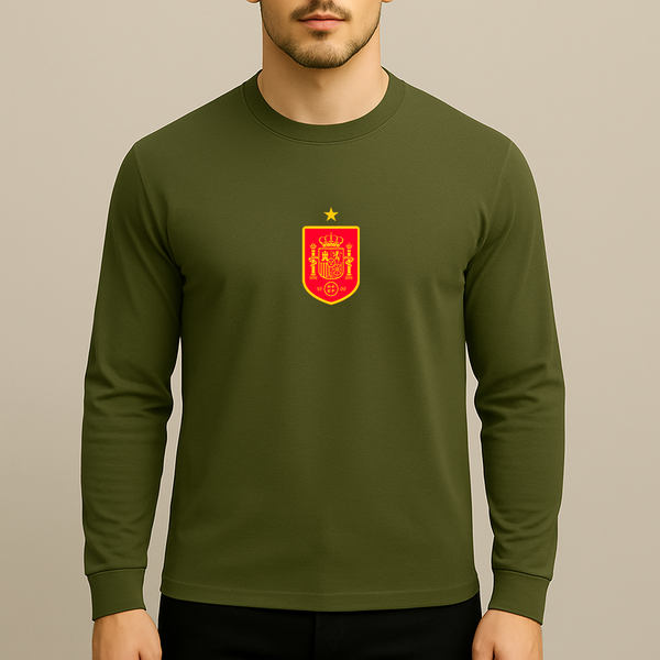 Men's Spain Red Logo National Soccer Team Long Sleeve T-Shirt