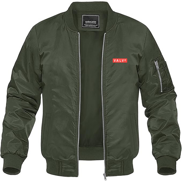Men's Valve Banner Logo Lightweight Bomber Jacket Windbreaker Softshell Varsity Jacket Coat