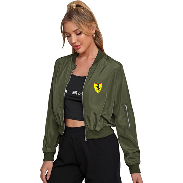 Women's  Ferrari Motorsport Car - Lightweight Bomber Biker Jacket Zip up Windbreaker Crop Bomber Jacket Coat
