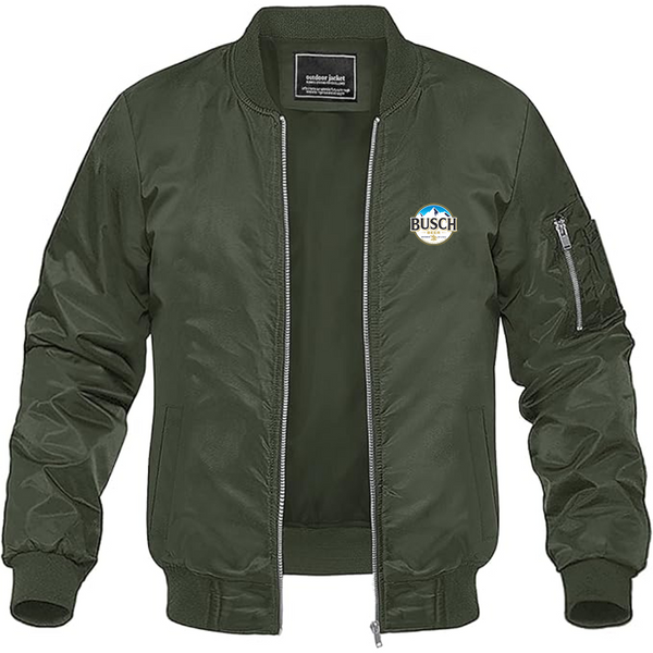 Men's Busch Logo Lightweight Bomber Jacket Windbreaker Softshell Varsity Jacket Coat