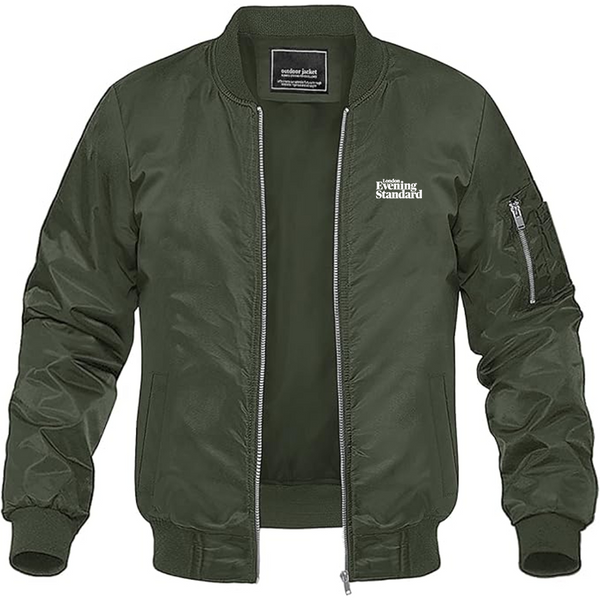 Men's London Evening Standard  Logo Lightweight Bomber Jacket Windbreaker Softshell Varsity Jacket Coat