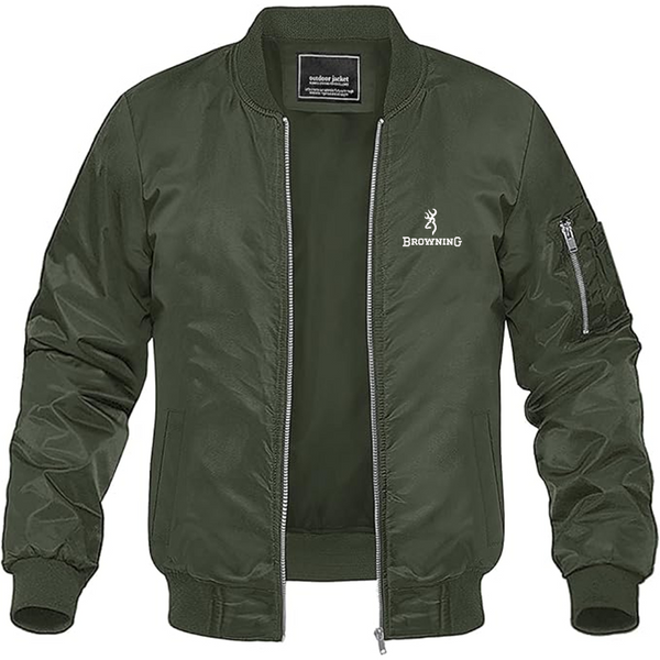 Men's Browning Logo Lightweight Bomber Jacket Windbreaker Softshell Varsity Jacket Coat