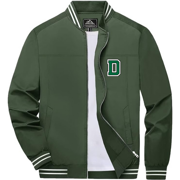 Men's  Dartmouth Big Green Lightweight Zip-Up Bomber Jacket with Ribbed Collar and Cuffs Versatile Casual Outerwear