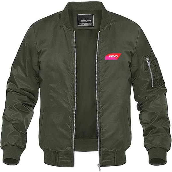 Men's Vevo Thumbnail Banner  Logo Lightweight Bomber Jacket Windbreaker Softshell Varsity Jacket Coat