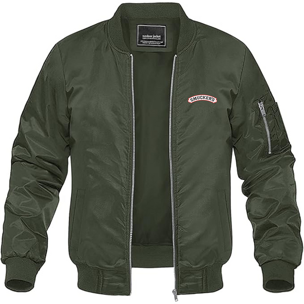 Men's Smucker's Logo Lightweight Bomber Jacket Windbreaker Softshell Varsity Jacket Coat