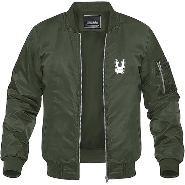 Men's Bad Bunny Logo Lightweight Bomber Jacket Windbreaker Softshell Varsity Jacket Coat