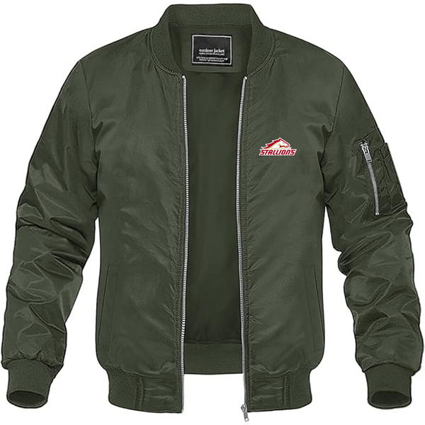 Men's Birmingham Stallions Logo Lightweight Bomber Jacket Windbreaker Softshell Varsity Jacket Coat