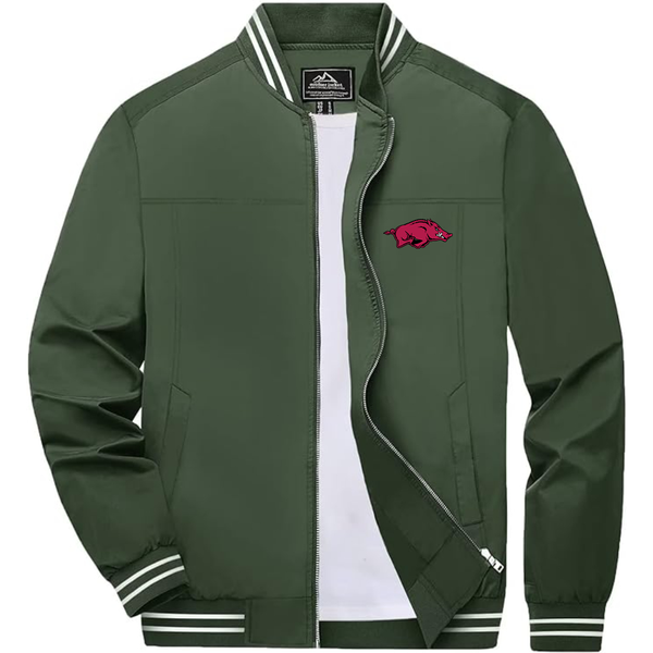 Men's Arkansas Razorbacks Lightweight Zip-Up Bomber Jacket with Ribbed Collar and Cuffs Versatile Casual Outerwear