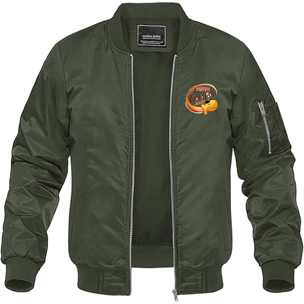 Men's Goldfish Logo Lightweight Bomber Jacket Windbreaker Softshell Varsity Jacket Coat
