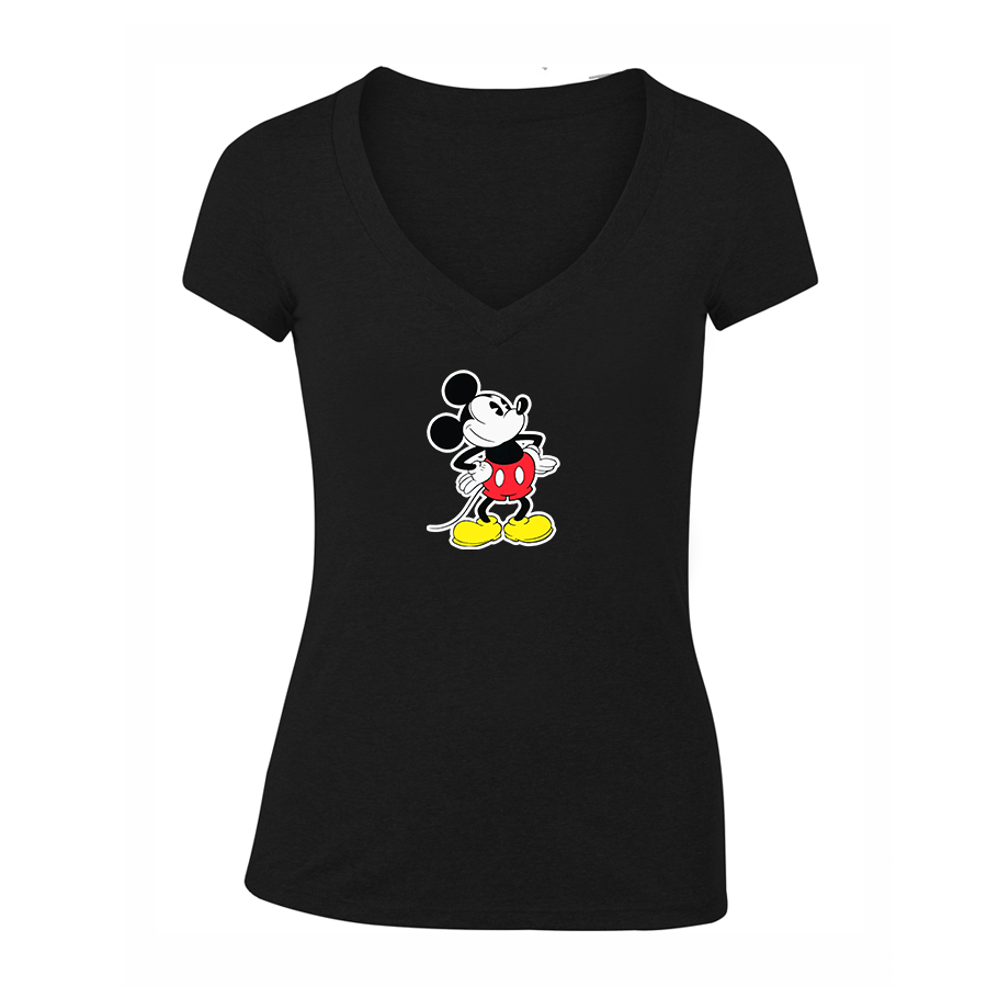 Women's Mickey Mouse Cartoon V-Neck T-Shirt